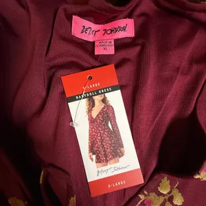 Betsey Johnson Babydoll Dress XL Red‎ Gold Floral Flocked Tie Front Y2K Style thumbnail 7