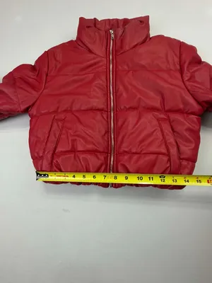 Ambiance Outerwear Women's Red Faux Leather Cropped Puffer Jacket thumbnail 7