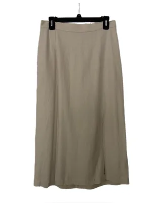 Time and Tru Linen Blend Beige Midi Skirt with Front Slit thumbnail 5