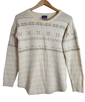 Le Tigre Pastel Cream Fair Isle Striped Crewneck Wool Blend Sweater size S thumbnail 1
