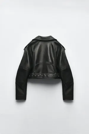 ZARA jacket biker faux leather cropped coat thumbnail 9