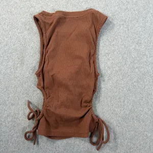 Zara Women's Small Ribbed Knit Tank Top Side Drawstring Ruched Size Brown thumbnail 6