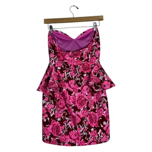 Zara Peplum Strapless Floral Jacquard Mini Dress Pink Rhinestone Party Size L thumbnail 4