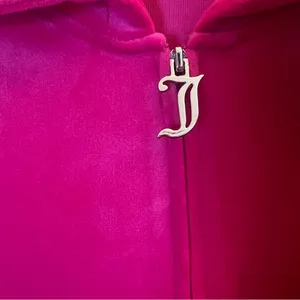 Juicy Couture Free Love Velour Zip‎ Hoodie Pink Rhinestone Logo NWT Size L thumbnail 6