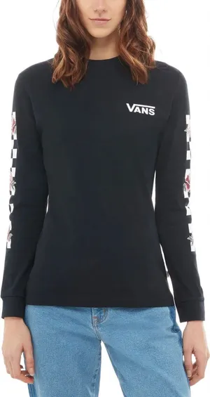 Vans black long-sleeve skater t-shirt checkered & rose graphics size XL. thumbnail 1