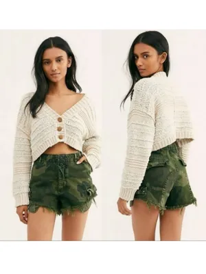 Free People Commando Cutoff High-Waist Camo Cargo Shorts - Green size 8 thumbnail 2