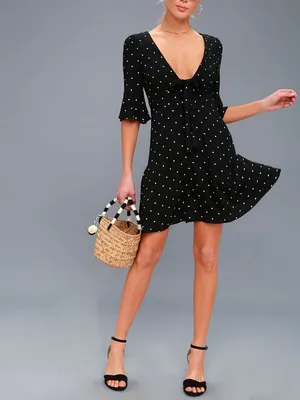NWT Free People All Yours Black Polka Dot Tie-Front Dress Size 12 thumbnail 3