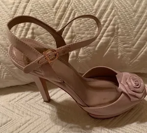 Vince Camuto Nude Pink Peep-Toe Platform Heels with Rose Floral Accent thumbnail 1