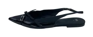 Zara Women's Black Faux Leather Pointed Toe Slingback Buckle Flat Sandals Size 9 thumbnail 1