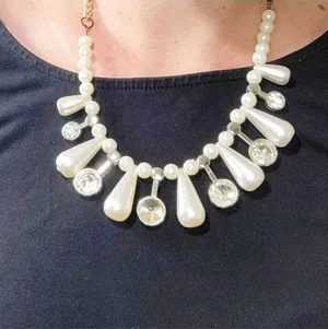 Faux Pearl Rhinestone Teardrop Necklace 11" thumbnail 1