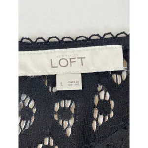 LOFT Black Lace Sheer Long‑Sleeve Top Size L thumbnail 3