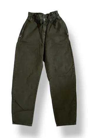 EUC ZARA Paperbag Barrel Jeans Olive Green thumbnail 1
