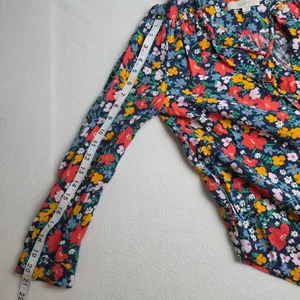 LOFT Womens Floral Ruffle Split Neck Tie Blouse Navy‎ Blue Multi Color Small thumbnail 10