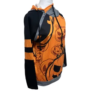 Halloween Hoodie Orange Jack O' Lantern Asymmetric Zip Spooky‎ Festive Pumpkin M thumbnail 2