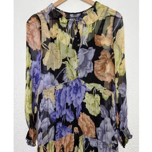 Anthropologie The Marais Printed Chiffon Ruffle Tiered Long Sleeve Maxi Dress XS thumbnail 3