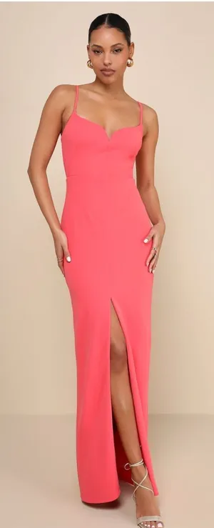 Lulus Impressive Glamour Coral Pink Sleeveless Column Maxi Dress Size Small NWT thumbnail 1