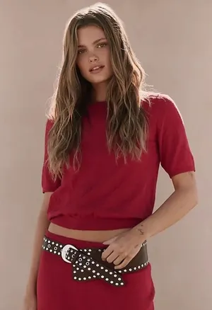 Free People Free-est Isabella Linen Blend Sweater in Deep Cherry Size Large Boho thumbnail 1