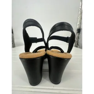 Clarks Collection Tulip Gem Black Leather Wedge Sandals Womens 8.5‎ Career thumbnail 6