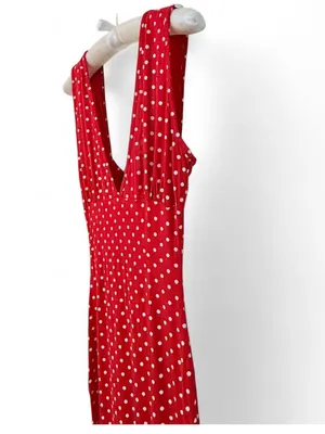 Missguided Women’s Red Sleeveless V-Neck Polka Dot Deep Plunge Slit Maxi Dress 4 thumbnail 8