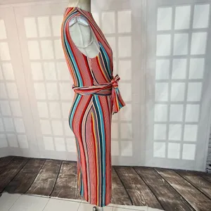Alice & Olivia Delora colorful vertical striped wrap tie waist midi dress size 2 thumbnail 9
