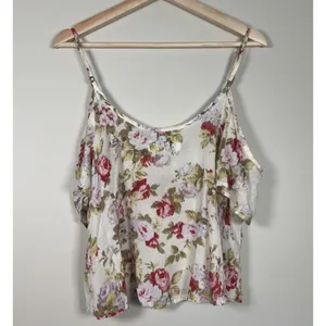 ABERCROMBIE & FITCH ivory‎ rose pink floral off shoulder crop top size M Medium thumbnail 4