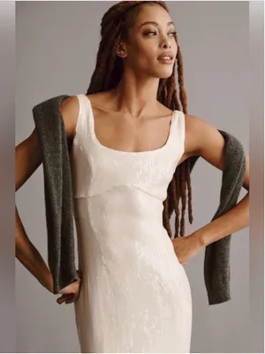 PILCRO Anthropologie Ivory Sequin Midi Dress L NWT thumbnail 5
