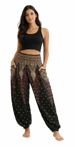 Harem Garden Rayon Aztec Tribal Festival Gypsy Bohemian Yoga Pants SZ 3XL #2591 thumbnail 1