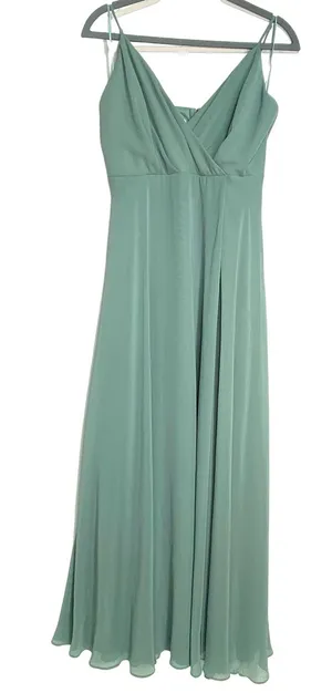Birdy Grey Sea Glass Green Kaia Chiffon Maxi Bridesmaid Dress L thumbnail 1