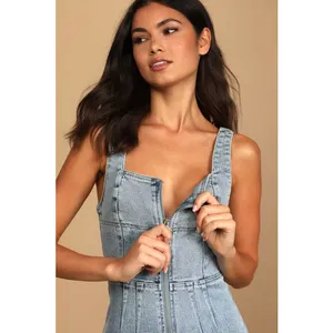NWOT Lulus Keep Groovin' Light Wash Denim Zip-Front Jumpsuit Blue Party Size S thumbnail 8