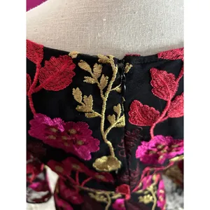 Floral Embroidered Mesh Sheath Dress Black‎ Pink Gold 3/4 Sleeve Cocktail Midi thumbnail 3