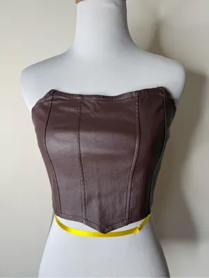 Cider Brown Faux Leather Corset Crop Top NWT S thumbnail 1