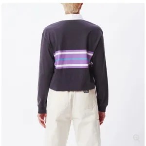 OBEY Riley LS Polo purple cropped oversized striped rugby 100% cotton size XL thumbnail 9