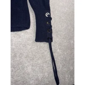 womens polo ralph lauren sweater tie sleeves navy chucky knit pima cotton Ribbed thumbnail 10