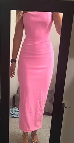 Strapless Pink Midi Dress thumbnail 1