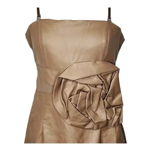 Lucy & Co Faux Leather Mini Dress Womens S Tan Rosette‎ 3D Floral Cocktail NWT thumbnail 5