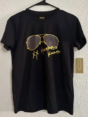 Michael Kors Women’s Black Graphic Tee with Gold Sunglasses Print small thumbnail 6