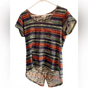 Vintage Retro Wrangler Earthy Striped Textured High Low Hem Knit Tee Small thumbnail 2