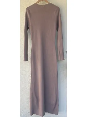 Abercrombie & Fitch Brown Soft Ribbed Knit Long Sleeve Maxi Bodycon Slit Dress thumbnail 4
