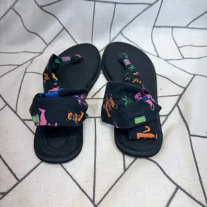 Sanuk Grateful Dead Yoga Sling 2 Sandals Size 7 Black Dancing Bears Print‎ thumbnail 5
