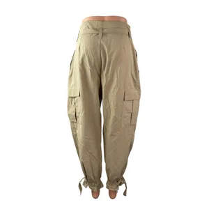 Zara Women's Beige High Rise Pleated Belted Baggy Tapered Trousers Cargo Pants S thumbnail 4