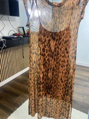 Steve Madden Leopard Mesh Maxi Dress Slit EUC Size M thumbnail 15