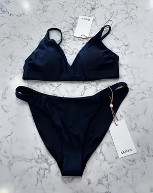 NWT Quince Black Italian V Neck Bikini Top & Low Rise Bottom Set Size XS thumbnail 1