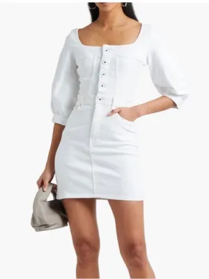 JONATHAN SIMKHAI STANDARD Poppy Puff-Sleeve Denim Mini Dress- White thumbnail 1
