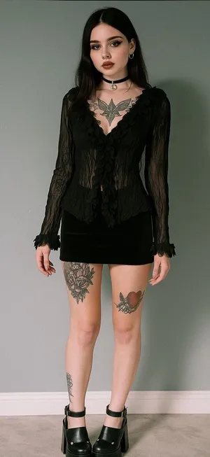 Punk Rave L Goth Rock Coquette Black L/S Shirt Tops‎ Steampunk Sheer Y2k Collar thumbnail 1