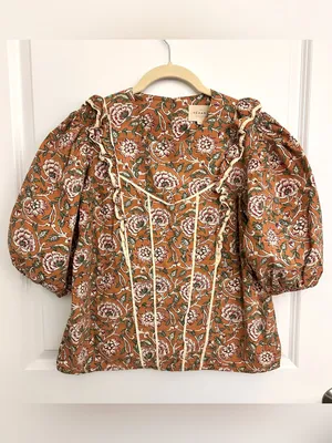 Sezane Angeline Blouse in Ochre Floral Print Size 4 thumbnail 3