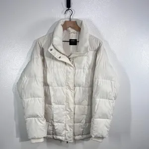 YPB Cream Puffer Jacket Women's Large Winter Quilted Coat Warm Zip Snap‎ Neutral thumbnail 2