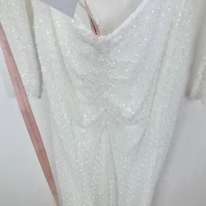 Lulus Mariani White Sequin Beaded Backless Long Sleeve Maxi Dress Medium NWT thumbnail 13