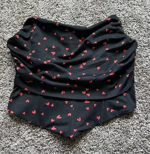 Blue Blush Black Crop Top with Red Heart Print thumbnail 1