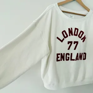 American Eagle Sweatshirt AE Off The Shoulder London 77 England Small Cream thumbnail 8