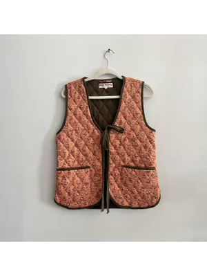 Free People Claudine Quilted Floral Vest In Orange And Olive thumbnail 2